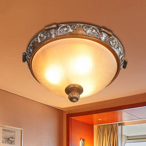 Opal Glass Dome Ceiling Light Retro Style With Carved Flower 3/5 - Bulb Brown 16’/19.5’/21.5’