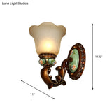 Opal Glass Floral Sconce Light Fixture - Traditional Brown Wall Mounted Lighting For Corridors