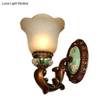 Opal Glass Floral Sconce Light Fixture - Traditional Brown Wall Mounted Lighting For Corridors