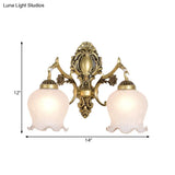 Opal Glass Flower Wall Lamp Fixture In Antique Bronze - Bedroom Mount Light