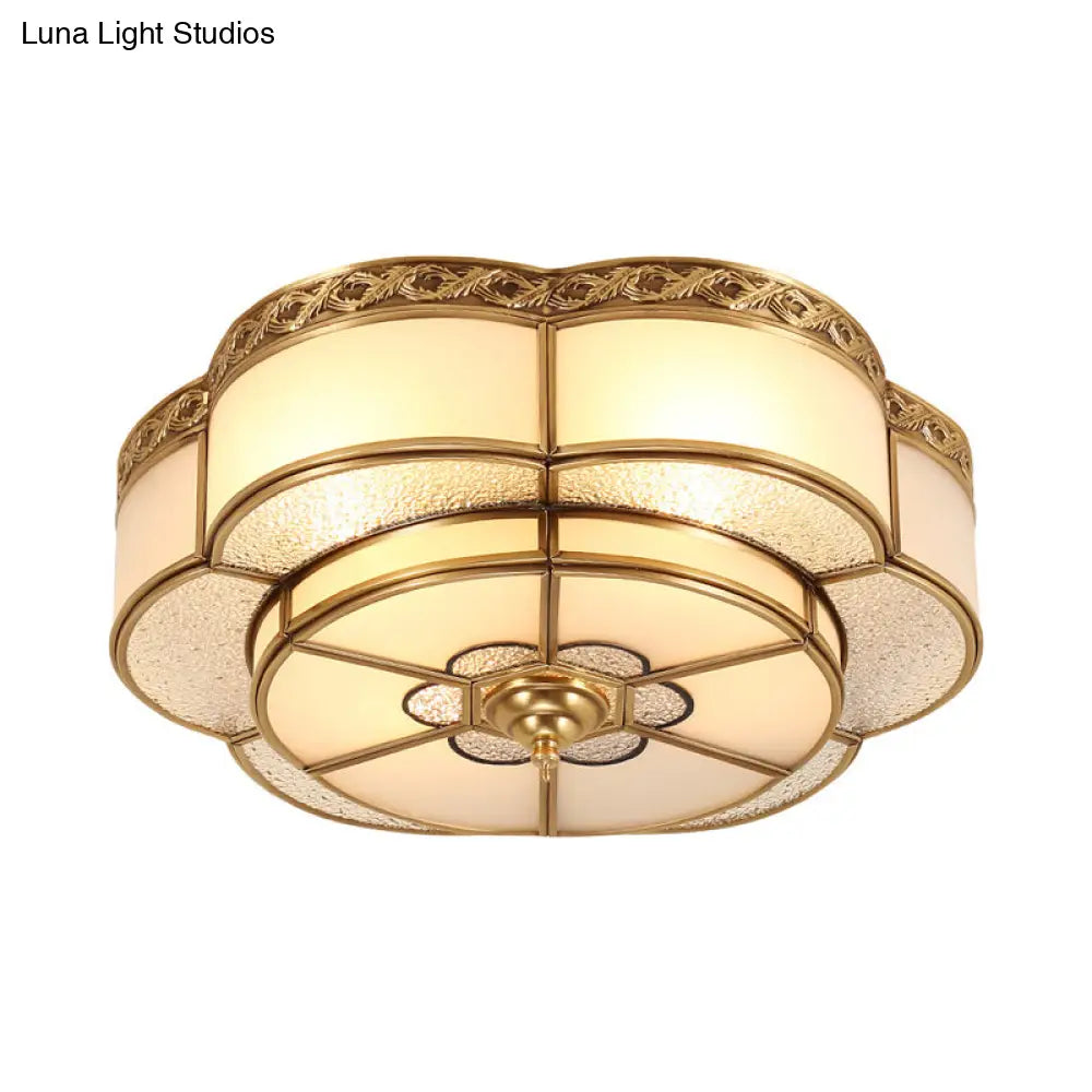 Opal Glass Flush Mount Brass Flower Ceiling Light - Bedroom Fixture 3/4/6 Bulbs 14’/18’/23.5’ Wide