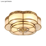 Opal Glass Flush Mount Brass Flower Ceiling Light - Bedroom Fixture 3/4/6 Bulbs 14’/18’/23.5’ Wide
