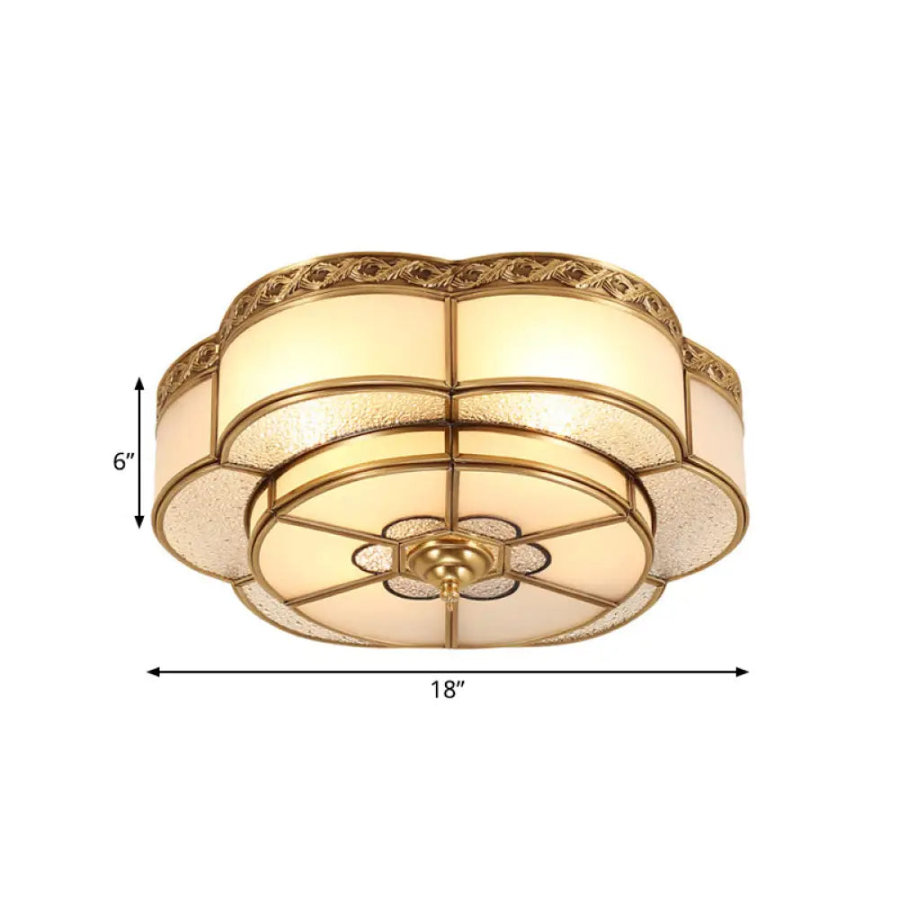 Opal Glass Flush Mount Brass Flower Ceiling Light - Bedroom Fixture 3/4/6 Bulbs 14/18/23.5 Wide
