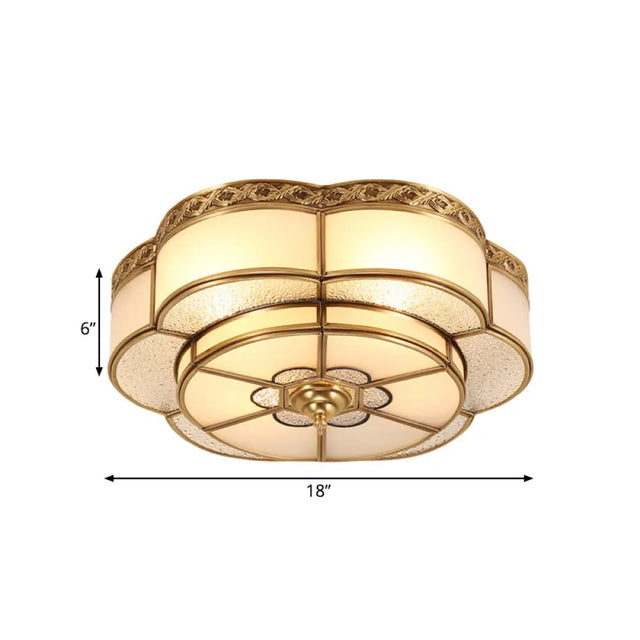 Opal Glass Flush Mount Brass Flower Ceiling Light - Bedroom Fixture 3/4/6 Bulbs 14/18/23.5 Wide