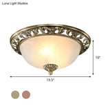 Opal Glass Flush Mount Ceiling Light In Bronze/Copper - Countryside 3 - Head Metal Fixture Wide