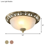 Opal Glass Flush Mount Ceiling Light In Bronze/Copper - Countryside 3 - Head Metal Fixture Wide