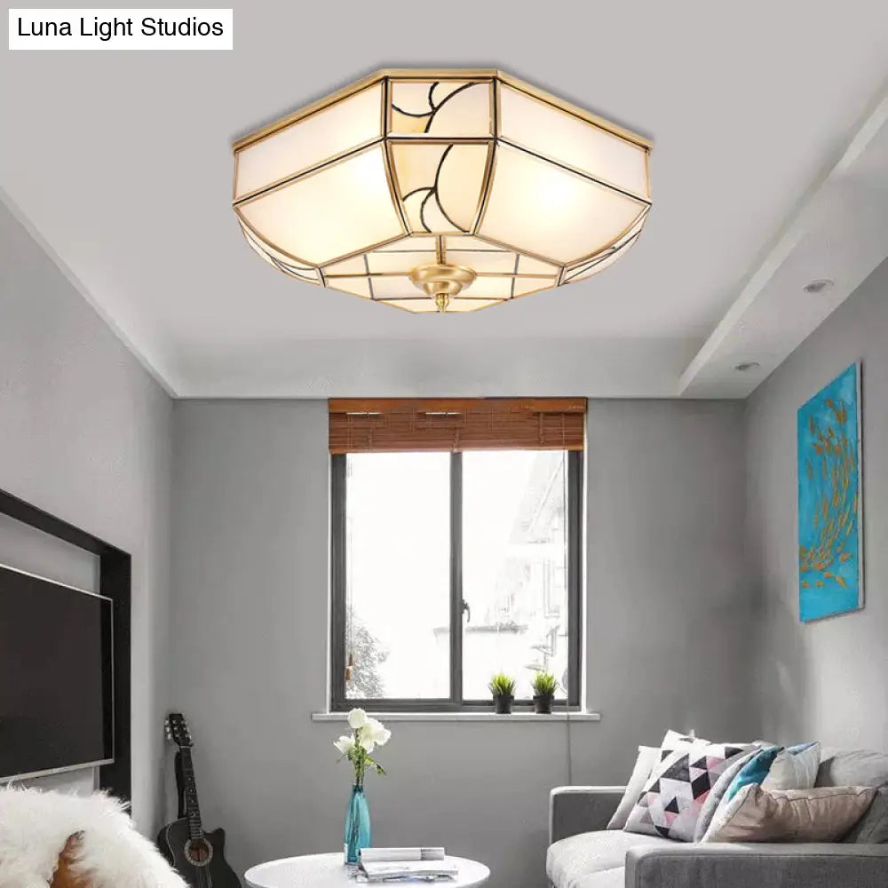 Opal Glass Flush Mount Ceiling Light With Colonial Brass Bowl - Perfect For Bedroom Lighting Set Of