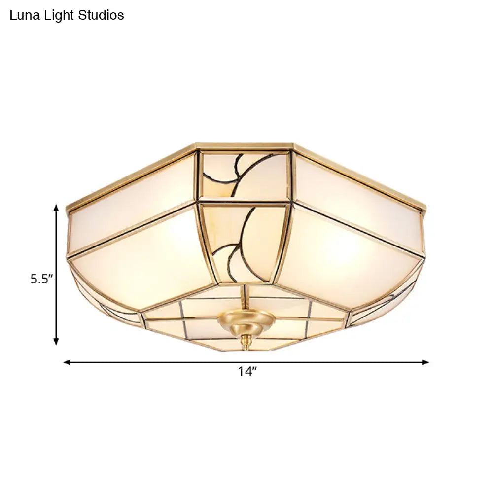 Opal Glass Flush Mount Ceiling Light With Colonial Brass Bowl - Perfect For Bedroom Lighting Set Of