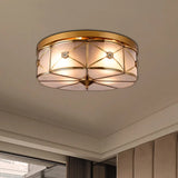 Opal Glass Flush Mount Light With Colonial Brass Finish - Bedroom Ceiling Lighting / 14’