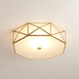 Opal Glass Geometric Drum Flush Mount Lamp With Brass Finish - Modern 4/5 Lights 16.5’/20.5’