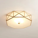 Opal Glass Geometric Drum Flush Mount Lamp With Brass Finish - Modern 4/5 Lights 16.5’/20.5’