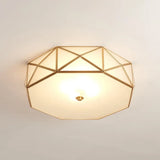 Opal Glass Geometric Drum Flush Mount Lamp With Brass Finish - Modern 4/5 Lights 16.5’/20.5’
