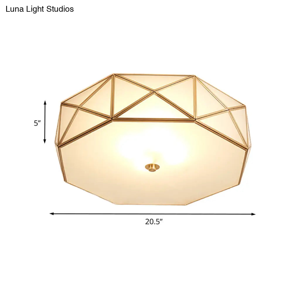Opal Glass Geometric Drum Flush Mount Lamp With Brass Finish - Modern 4/5 Lights 16.5’/20.5’ Width