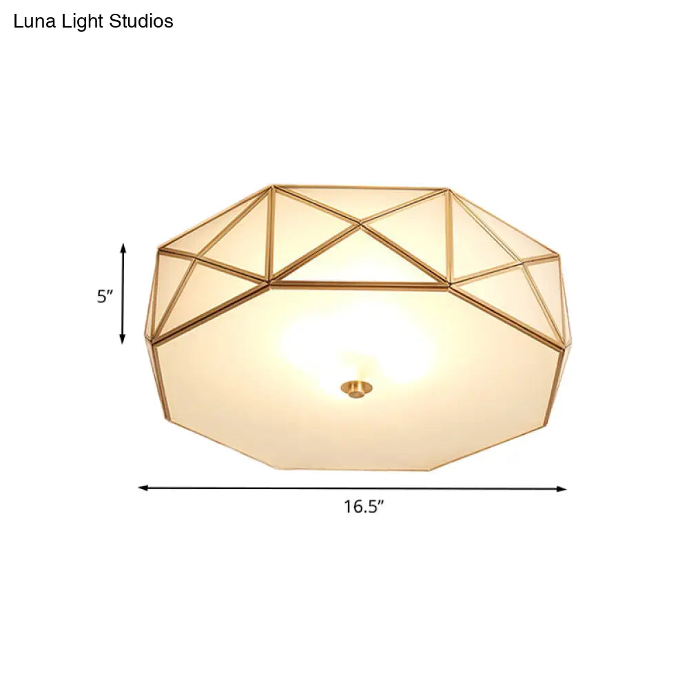 Opal Glass Geometric Drum Flush Mount Lamp With Brass Finish - Modern 4/5 Lights 16.5’/20.5’ Width