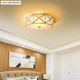 Opal Glass Geometric Flush Ceiling Light In Gold - 4 Bulb Fixture