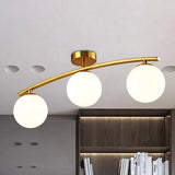 Opal Glass Gold Ceiling Lamp - Modern Sphere Shade Semi Mount Light For Study Room 3 /