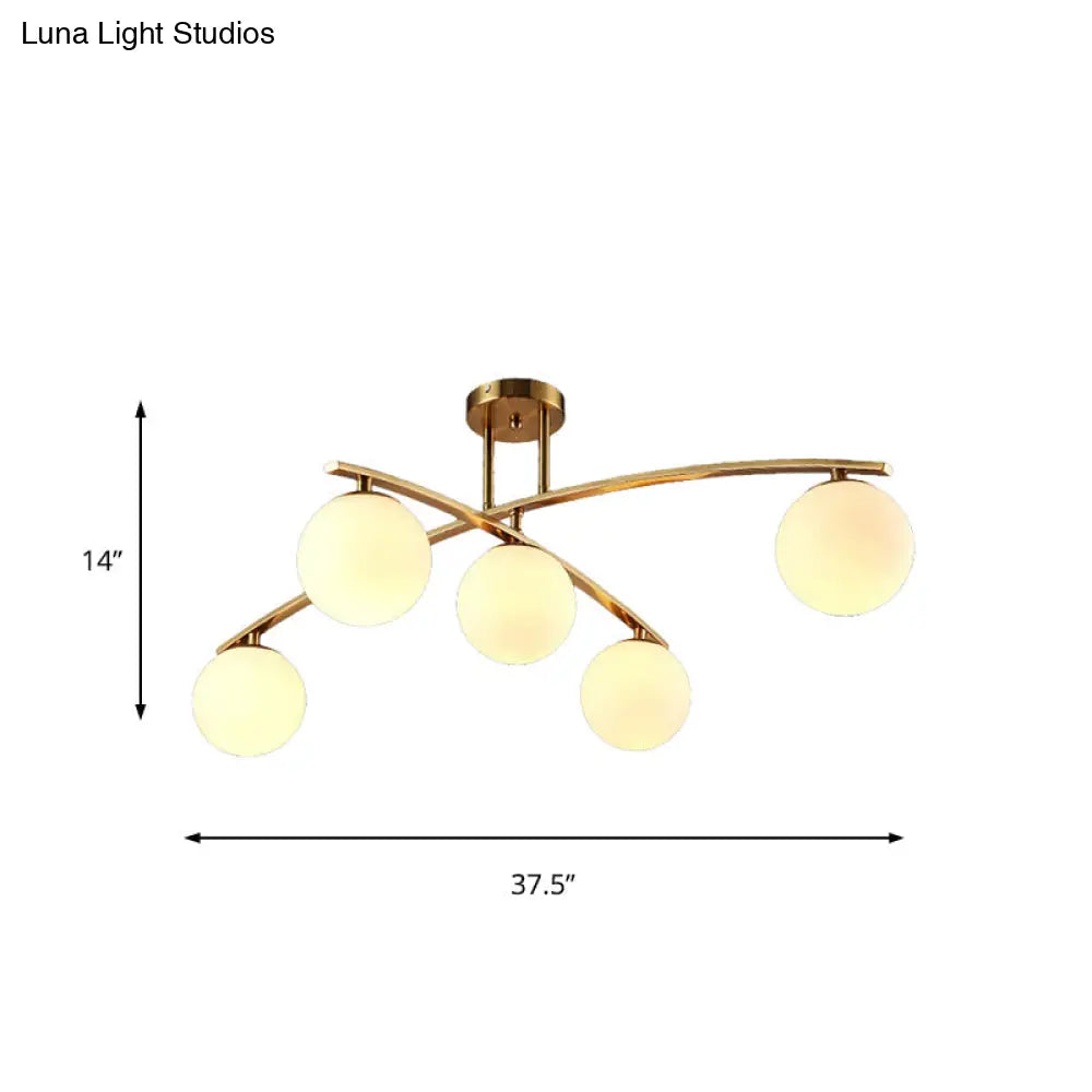 Opal Glass Gold Ceiling Lamp - Modern Sphere Shade Semi Mount Light For Study Room