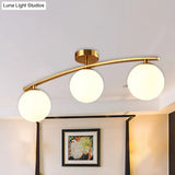 Opal Glass Gold Ceiling Lamp - Modern Sphere Shade Semi Mount Light For Study Room