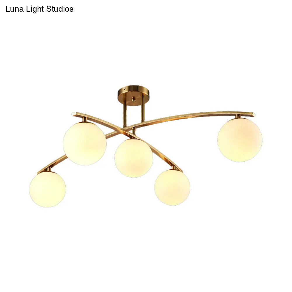 Opal Glass Gold Ceiling Lamp - Modern Sphere Shade Semi Mount Light For Study Room