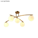 Opal Glass Gold Ceiling Lamp - Modern Sphere Shade Semi Mount Light For Study Room