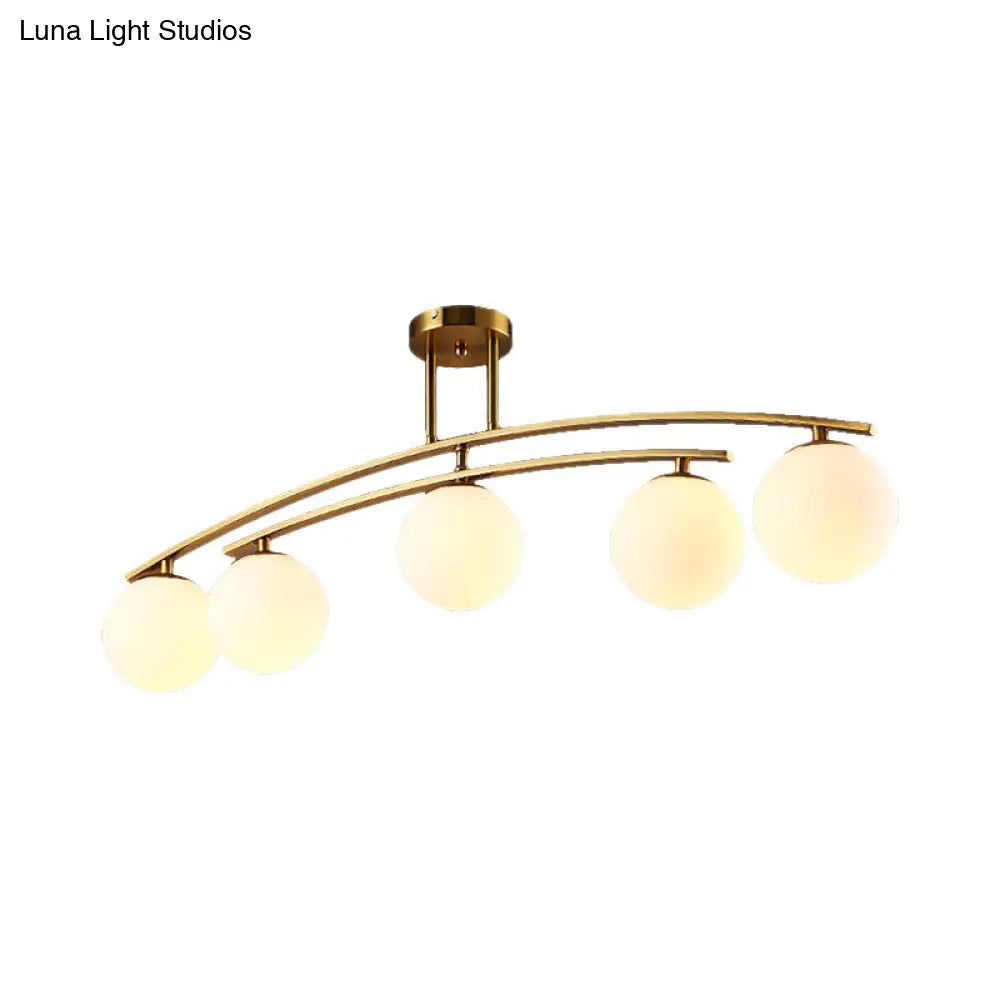 Opal Glass Gold Ceiling Lamp - Modern Sphere Shade Semi Mount Light For Study Room