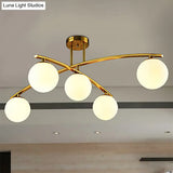 Opal Glass Gold Ceiling Lamp - Modern Sphere Shade Semi Mount Light For Study Room