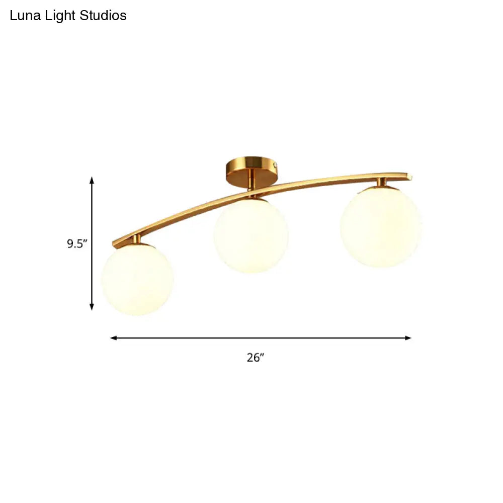 Opal Glass Gold Ceiling Lamp - Modern Sphere Shade Semi Mount Light For Study Room