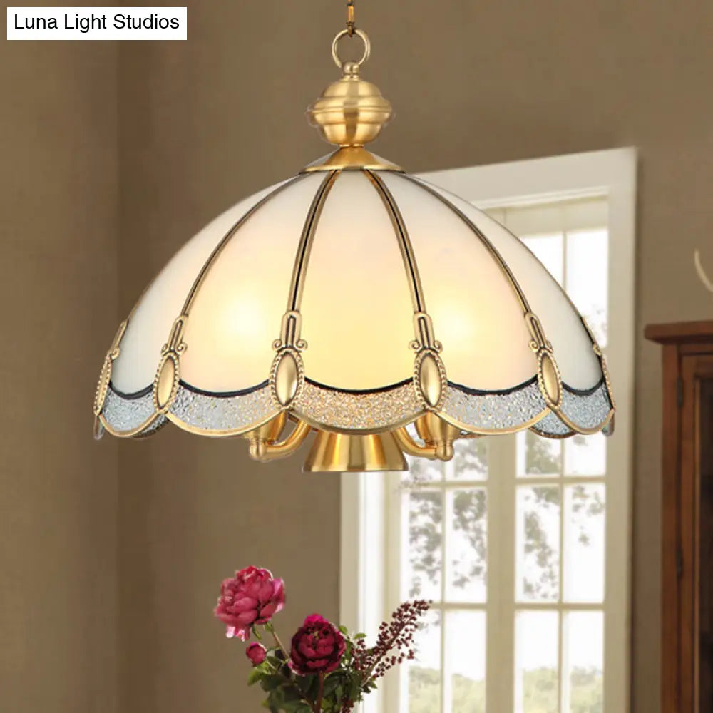 Opal Glass Gold Chandelier Umbrella Pendant Light Fixture For Dining Room