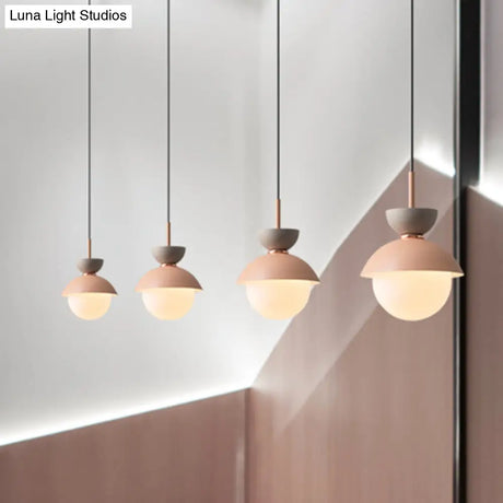 Opal Glass Hourglass Pendant Light With 1 Bulb - Ideal For Restaurants Available In Blue Pink And