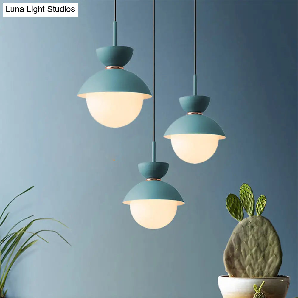 Opal Glass Hourglass Pendant Light With 1 Bulb - Ideal For Restaurants Available In Blue Pink And