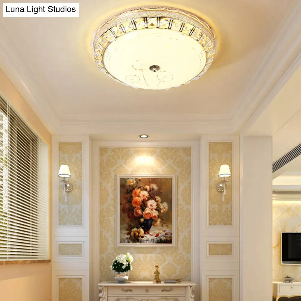 Opal Glass Led Ceiling Light With Crystal Accent In Modern Bowl Design