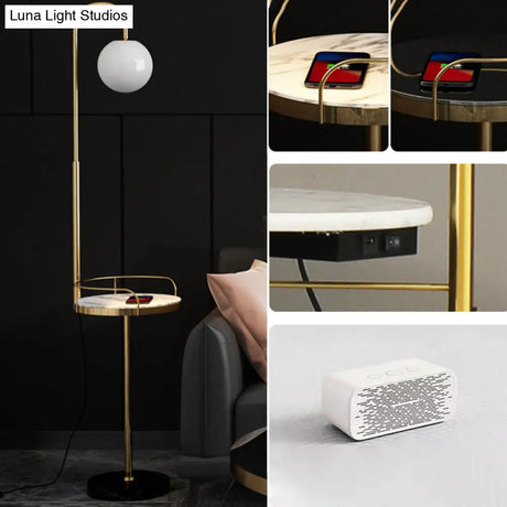 Opal Glass Minimalist Ball Floor Lamp: 1-Light Living Room Standing Light With Guardrail