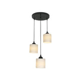 Opal Glass Modern Cylinder Pendant Light With Black Canopy For Stairs 3 / White A