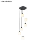 Opal Glass Modern Cylinder Pendant Light With Black Canopy For Stairs