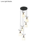 Opal Glass Modern Cylinder Pendant Light With Black Canopy For Stairs