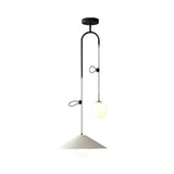 Modernist Orb Opal Glass Pendant Light With 2 Bulbs White/Black 10/14 Wide