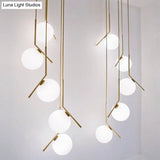 Opal Glass Multi-Light Pendant With Minimalist Sphere Design – Stylish Metal Arm Suspension Lamp