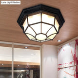 Opal Glass Octagonal Bedroom Flushmount Lodge With 1-Head Modern White/Black Finish – Flush Mount