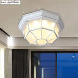 Opal Glass Octagonal Bedroom Flushmount Lodge With 1-Head Modern White/Black Finish – Flush Mount