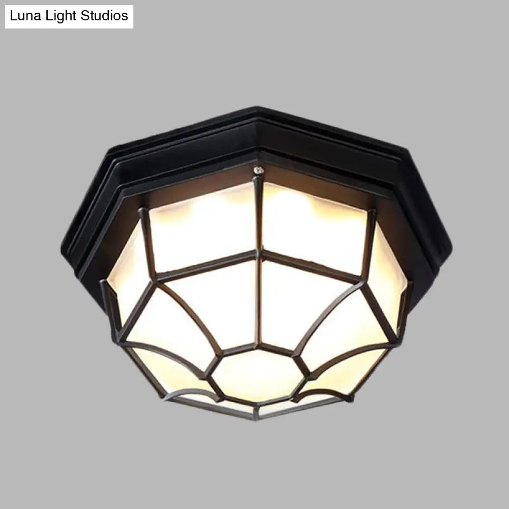 Opal Glass Octagonal Bedroom Flushmount Lodge With 1-Head Modern White/Black Finish – Flush Mount