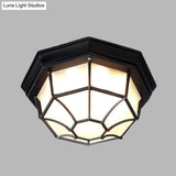 Opal Glass Octagonal Bedroom Flushmount Lodge With 1-Head Modern White/Black Finish – Flush Mount