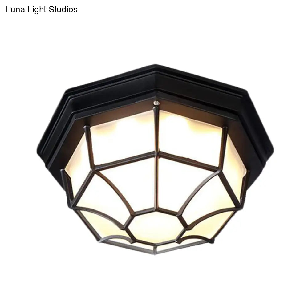 Opal Glass Octagonal Bedroom Flushmount Lodge With 1-Head Modern White/Black Finish – Flush Mount