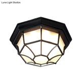 Opal Glass Octagonal Bedroom Flushmount Lodge With 1-Head Modern White/Black Finish – Flush Mount