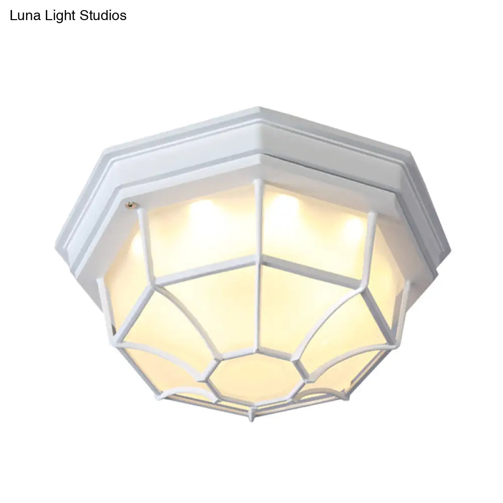 Opal Glass Octagonal Bedroom Flushmount Lodge With 1-Head Modern White/Black Finish – Flush Mount