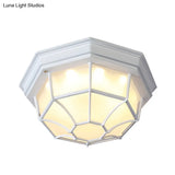 Opal Glass Octagonal Bedroom Flushmount Lodge With 1-Head Modern White/Black Finish – Flush Mount
