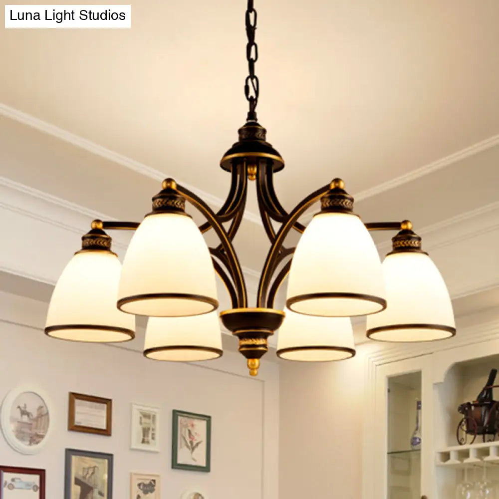 Opal Glass Pendant Light Fixture - Classic Bell Chandelier For Living Room