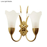 Opal Glass Petal Wall Sconce: Lodge Stylish 1/2-Light Brass Lamp