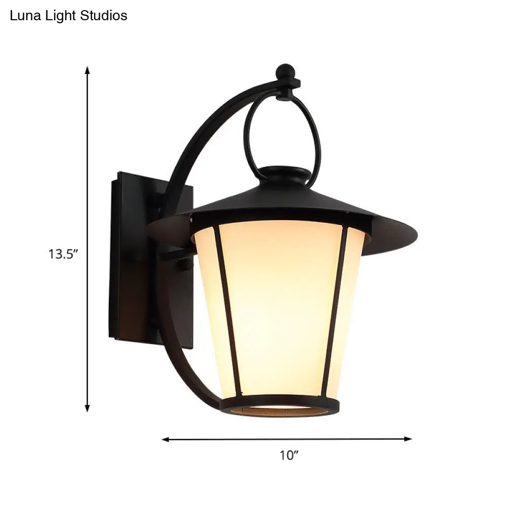 Opal Glass Sconce Light Vintage Royal Black Cone/Cylinder Outdoor Wall Lamp With One Bulb