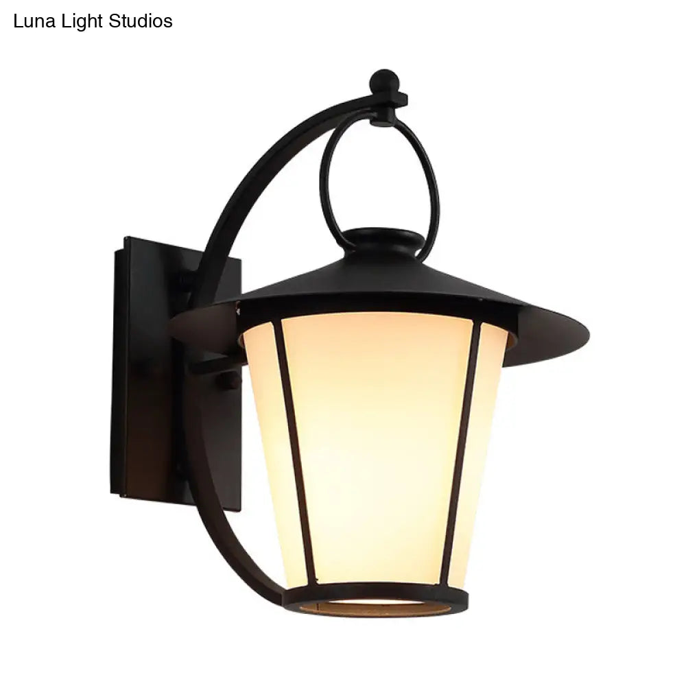 Opal Glass Sconce Light Vintage Royal Black Cone/Cylinder Outdoor Wall Lamp With One Bulb