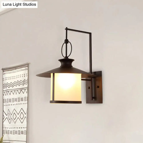 Opal Glass Sconce Light Vintage Royal Black Cone/Cylinder Outdoor Wall Lamp With One Bulb